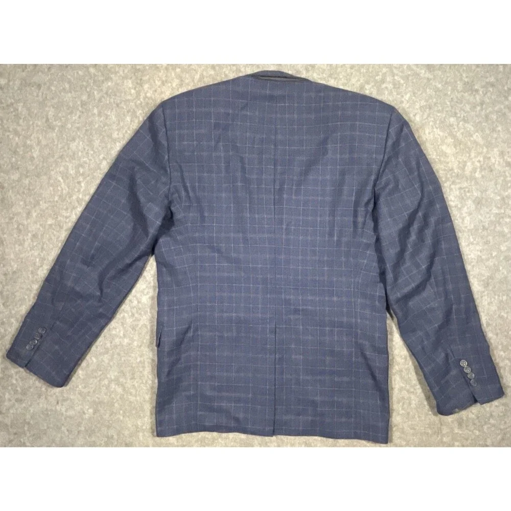 Burberry London Blue Blazer/Sports Coat 2-Button Plaid 100% Wool 42 Long